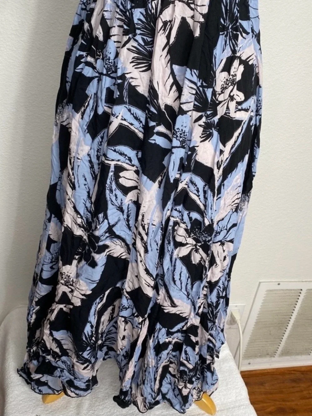 Free People Womens Blue Tropical Floral Smock Midi Dress Size Large Boho Coastal